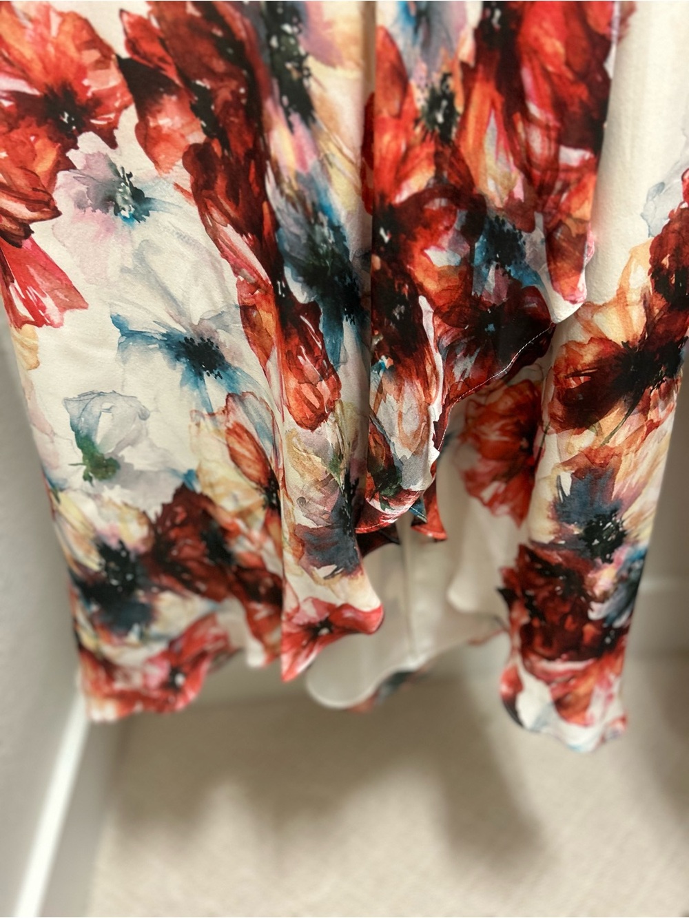 Haute Hippie, 100% silk, ivory/multicolor floral, asymmetric hem dress - Picture 9 of 9